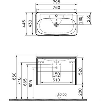 Vitra Nest Trendy Çift Çekmeceli Lavabo Dolabı 80 Cm Hareli Doğal Ahşap (Lavabo Dahil) 56147