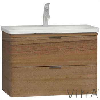 Vitra Nest Trendy Çift Çekmeceli Lavabo Dolabı 80 Cm Hareli Doğal Ahşap (Lavabo Dahil) 56147