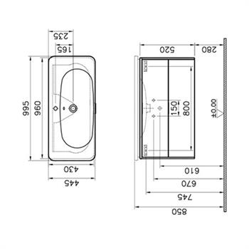 Vitra Nest Trendy Lavabo Dolabı Çift Çekmeceli 100 Cm, Parlak Beyaz (Lavabo Dahil) 56442