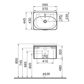 Vitra Nest Trendy Tek Çekmeceli Lavabo Dolabı 60 Cm Hareli Doğal Ahşap (Lavabo Dahil) 56135