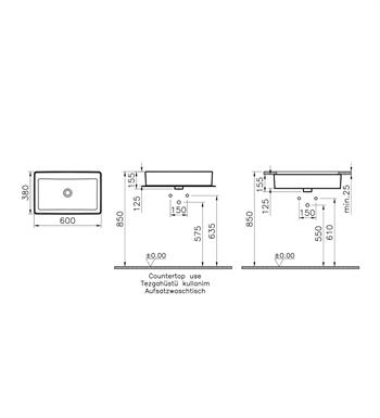 Vitra Nuo Dikdörtgen Çanak Lavabo, 60 cm, 7434B003-0016   (sadece istanbul teslimat için uygundur )