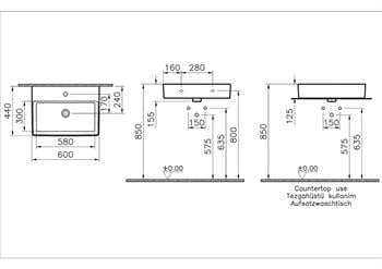 Vitra Nuo Dikdörtgen Lavabo, 60 cm, 7432B003-0041 