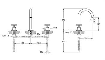 Vitra Origin Classic Ankastre Lavabo Bataryası (3 Delikli Lavabolar İçin) Mat Siyah A4289136