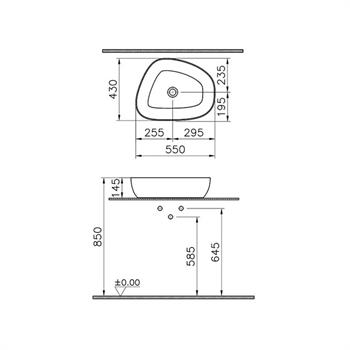 Vitra Outline Asimetrik Çanak Lavabo, 56 cm, Mat Beyaz, 5991B401-0016