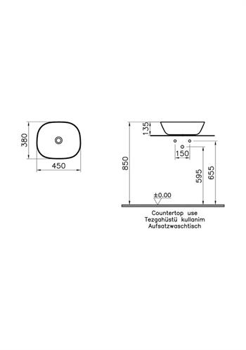 Vitra Plural Kare Alçak Çanak Lavabo, 45 cm, Mat Kil Beji, 7810B474-0016 