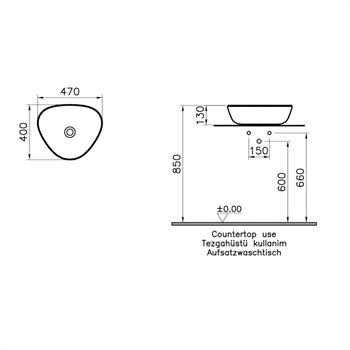 Vitra Plural Üçgen Alçak Çanak Lavabo, 47 cm, Mat Bej, 7812B420-0016