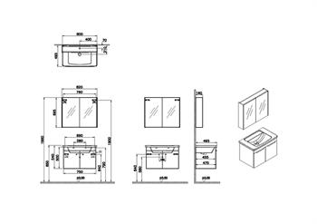 Vitra Quadrum Banyo Dolabı Seti, 80 cm, Kapaklı, (Dolaplı Ayna Dahil), Parlak Antrasit 67108