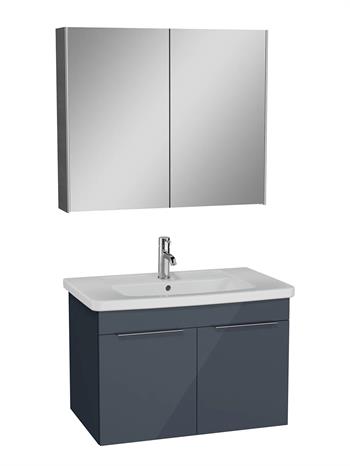 Vitra Quadrum Banyo Dolabı Seti, 80 cm, Kapaklı, (Dolaplı Ayna Dahil), Parlak Antrasit 67108