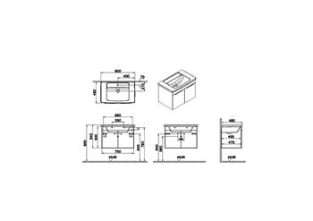 Vitra Quadrum Set Lavabo Dolabı Asma Ayna Kapaklı 80Cm Parlak Antrasit 69620