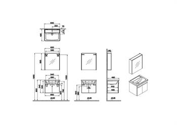 Vitra Quadrum Set Lavabo Dolabı Asma Ayna Kapaklı 65 Cm Parlak Beyaz 69616