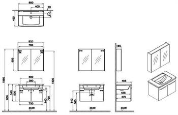 Vitra Quadrum Set,Lavabo Dolabı 80 Cm Dolaplı Ayna Açık Meşe 67100