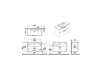 Vitra Root Flat İki Çekmeceli Lavabo 68304 Dolabı, 100 cm, Mat Fırtına Gri (Köşeli Lavabo Dahil) 68308 