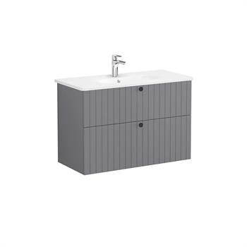 Vitra Root Groove Çift Çekmeceli Lavabo Dolabı 100 Cm Mat Gri (Yuvarlak Lavabo Dahil) 69459