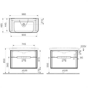 Vitra Sento Çift Çekmeceli Lavabo Dolabı, Ayaksız, 100 Cm, Mat Antrasit 60838