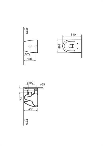 Vitra Sento Rim-ex Kanalsız Duvara Tam Dayalı Yerden Tek Klozet, 54 cm, Entegre Ara Musluklu, 7985B003-0075