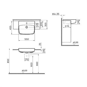 Vitra Shift Yarım Tezgah Lavabo, 55 cm, 7073B003-0001