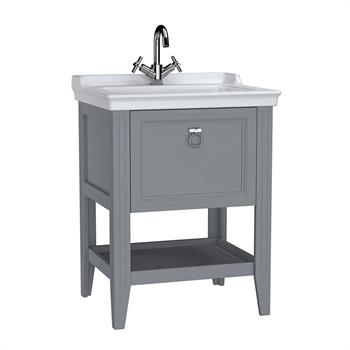 Vitra Valarte Etajerli Lavabo Dolabı Tek Çekmeceli, 65 Cm, Mat Gri (Lavabo Dahil-Krom Kulplu) 62178