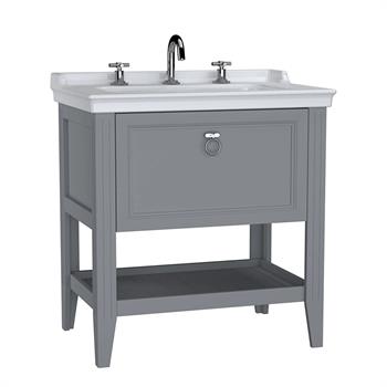 Vitra Valarte Etajerli Lavabo Dolabı Tek Çekmeceli, 80 Cm, Mat Gri (Lavabo Dahil-Krom Kulplu) 62190