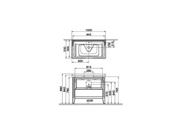 Vitra Valarte Etajerli Lavabo Dolabı Tek Çekmeceli, 100 Cm, Mat Gri (Lavabo Dahil-Krom Kulplu) 62184