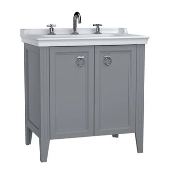 Vitra Valarte Kapaklı Etajerli Lavabo Dolabı, 80 Cm, Mat Gri (Lavabo Dahil-Krom Kulplu) 62154