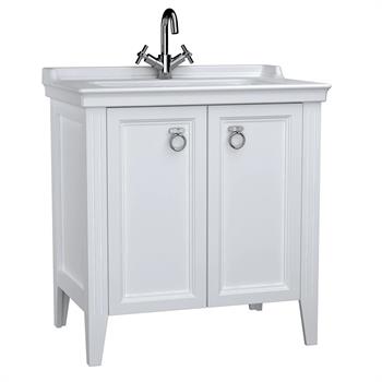 Vitra Valarte Kapaklı Etajerli Lavabo Dolabı, 80 Cm, Mat Beyaz (Lavabo Dahil-Krom Kulplu) 62153