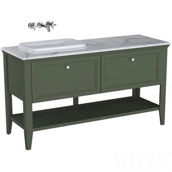 Vitra Valarte Neo Çift Çekmeceli Tezgah Üstü Lavabo Dolabı, 150 cm, Retro Yeşil (Mermer Tezgah ve Lavabo dahil-Sol) 65823 