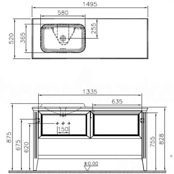 Vitra Valarte Neo Çift Çekmeceli Tezgah Üstü Lavabo Dolabı, 150 cm, Retro Yeşil (Mermer Tezgah ve Lavabo dahil-Sol) 65823 