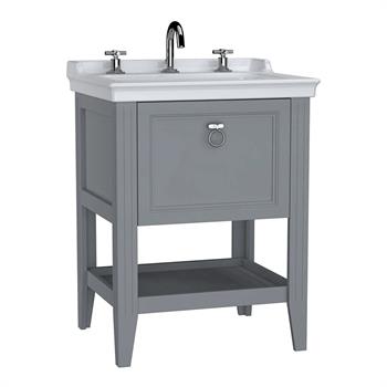 Vitra Valarte Tek Çekmeceli Etajerli Lavabo Dolabı, 65 cm, Mat Gri (Lavabo Dahil-Krom Kulplu) 62187 
