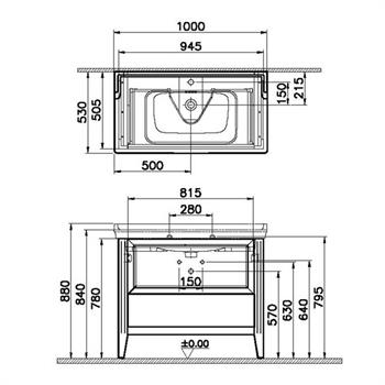 Vitra Valarte Tek Çekmeceli Tezgah Üstü Lavabo Dolabı, 100 cm, Mat Gri (Lavabo Dahil-Krom Kulplu) 62199