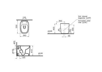 VitrA Yerden Tek klozet Plural Rim-Ex Duvara Tam Dayalı, 55 cm, Mat Bej, 7815B420-0090