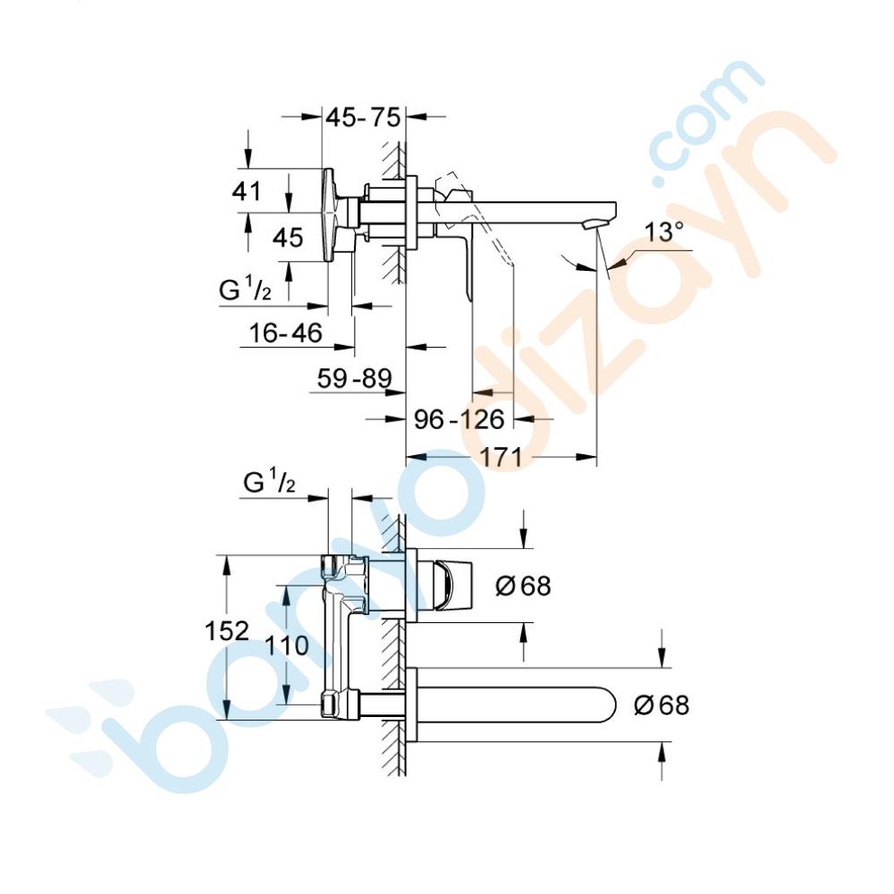 20474000 Grohe BauEdge İki Delikli Ankastre Lavabo Bataryası ...