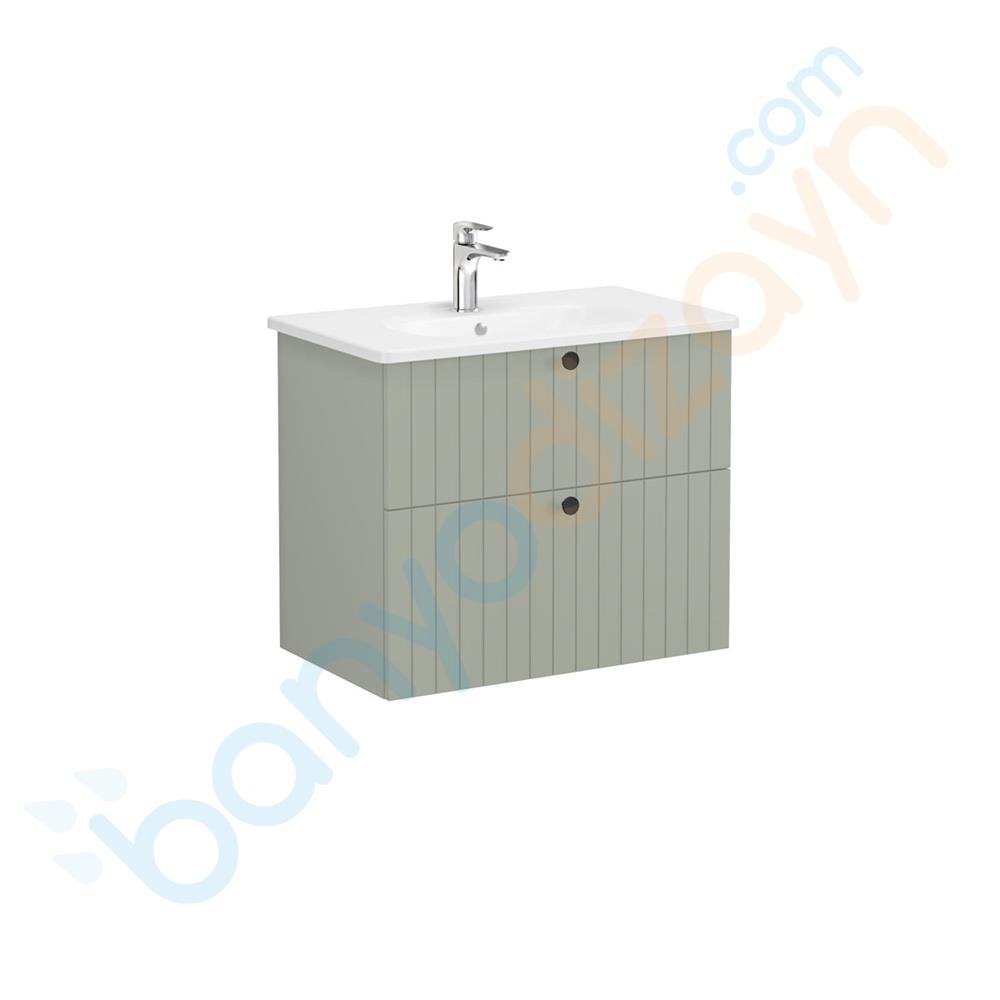  Vitra Root Groove Çift Çekmeceli Lavabo Dolabı, 80 cm, Mat Retro Yeşil (Yuvarlak Lavabo Dahil), 69442VitrA69442Lavabo Dolabı