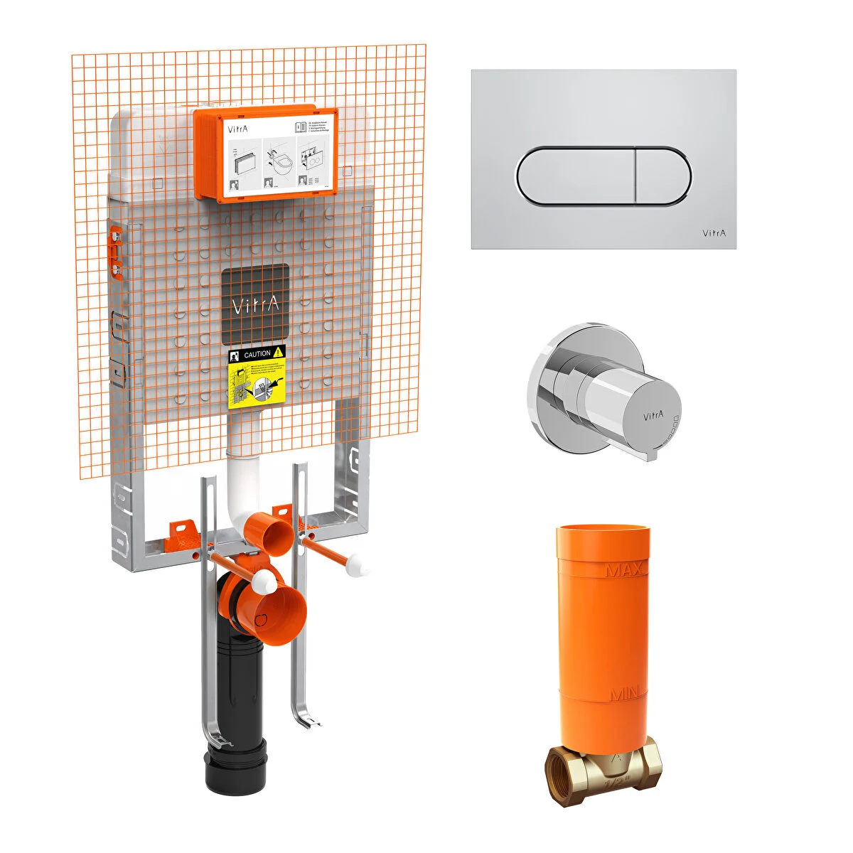 Vitra Gömme Rezervuar, Parlak Krom Panel Ve Stop Valf 800-2027