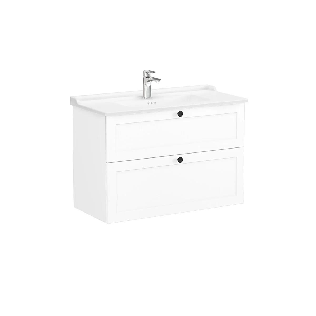 Vitra Root Classic Çift Çekmeceli Lavabo Dolabı 100 Cm Mat Beyaz (Klasik Lavabo Dahil) 68890