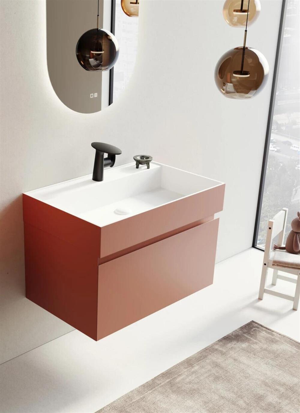 Orka Lusso 80 cm Tarçın Banyo Dolabı Alt Modül ve Lavabo