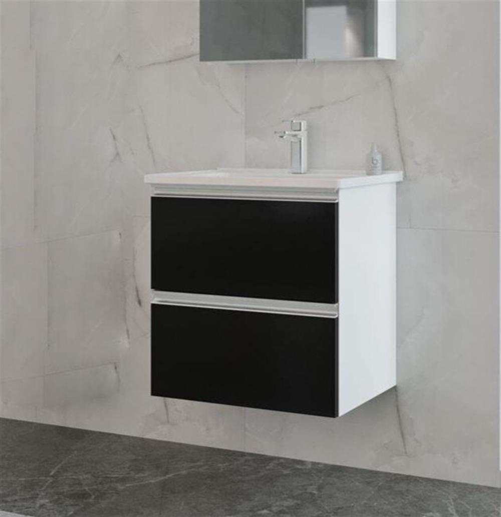 Orka Terme 60 cm Siyah Banyo Dolabı Alt Modül ve Lavabo