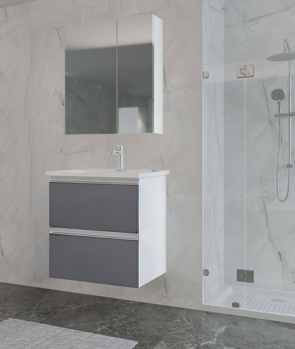 Orka Terme 80 cm Gri Çekmeceli Banyo Dolabı Takımı