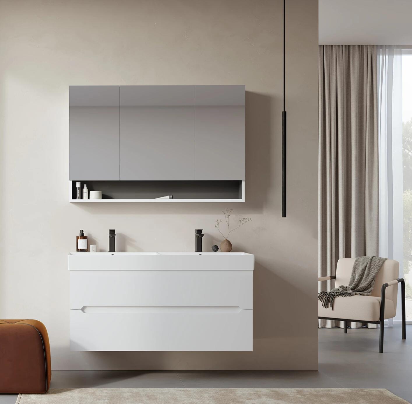 Orka Malta 120 cm Mat Beyaz Banyo Dolabı Takımı (Dolaplı Ayna)