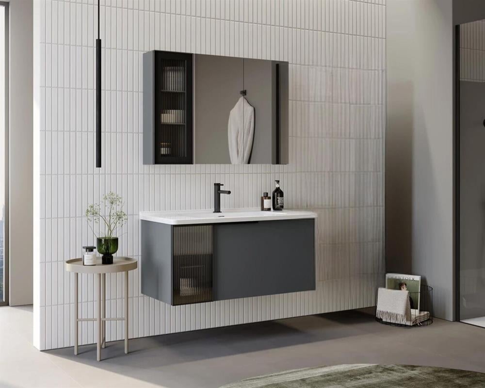 Orka Pure 80 cm Mat Antrasit Banyo Dolabı Takımı