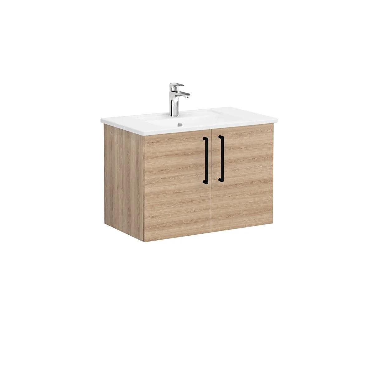 Vitra Root Flat Kapaklı Lavabo Dolabı 80 Cm Doğal Meşe (Köşeli Lavabo Dahil) 66386