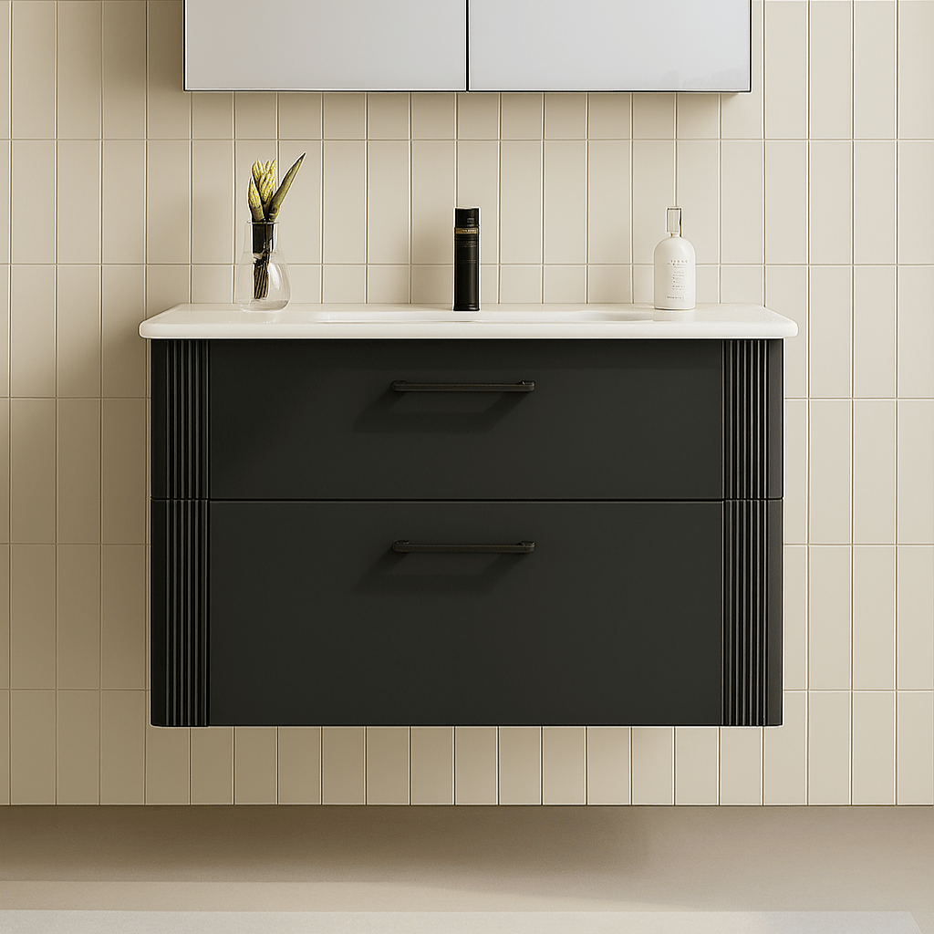 Orka Bari 85 cm Antrasit Banyo Dolabı Alt Modül ve Lavabo