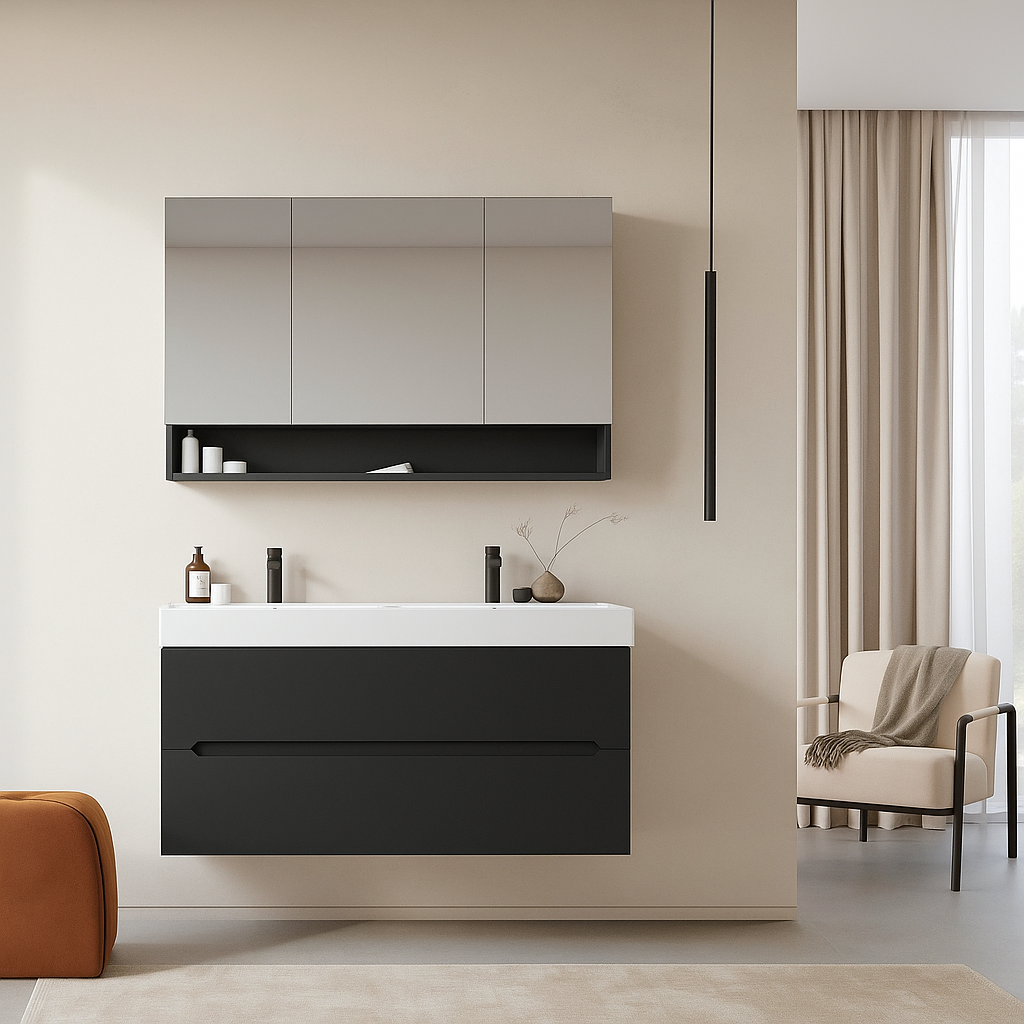 Orka Malta 120 cm Mat Antrasit Banyo Dolabı Takımı (Dolaplı Ayna)