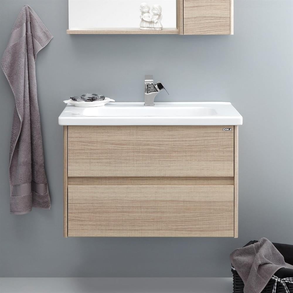 Orka Duden 80 cm Meşe Banyo Dolabı Alt Modül ve Lavabo