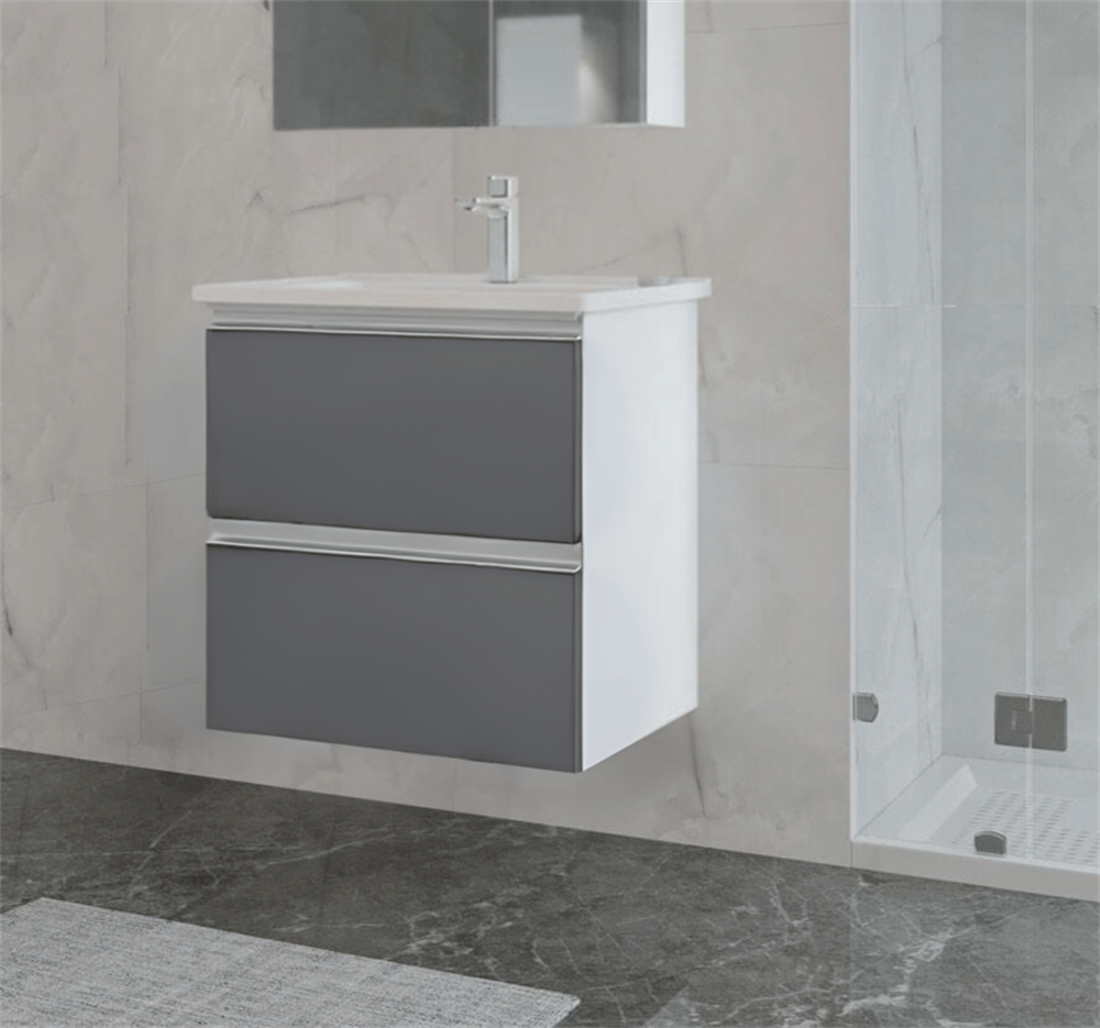 Orka Terme 80 cm Gri Çekmeceli Banyo Dolabı Alt Modül ve Lavabo