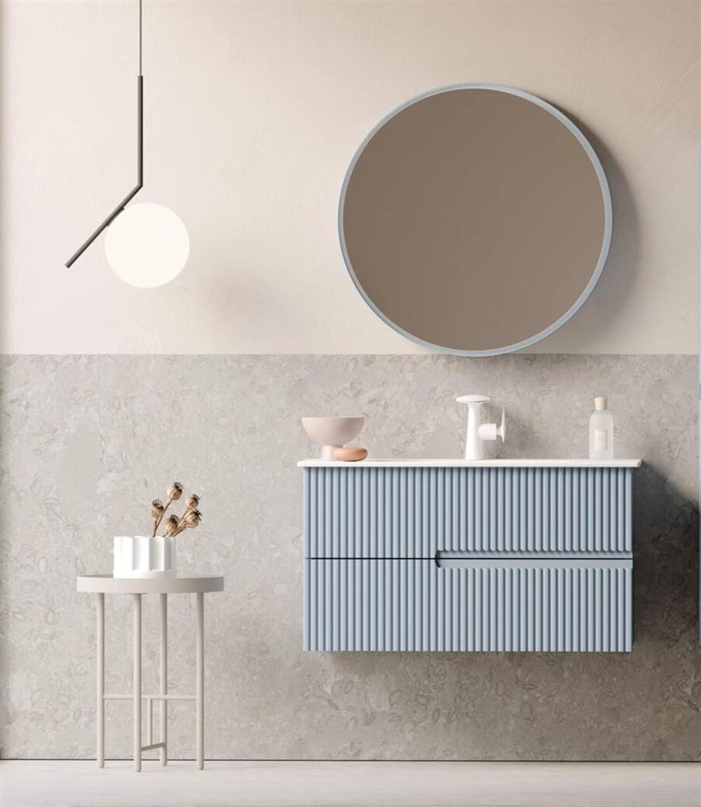 Orka Moonlight 90 cm Mat Mavi Banyo Dolabı Takımı