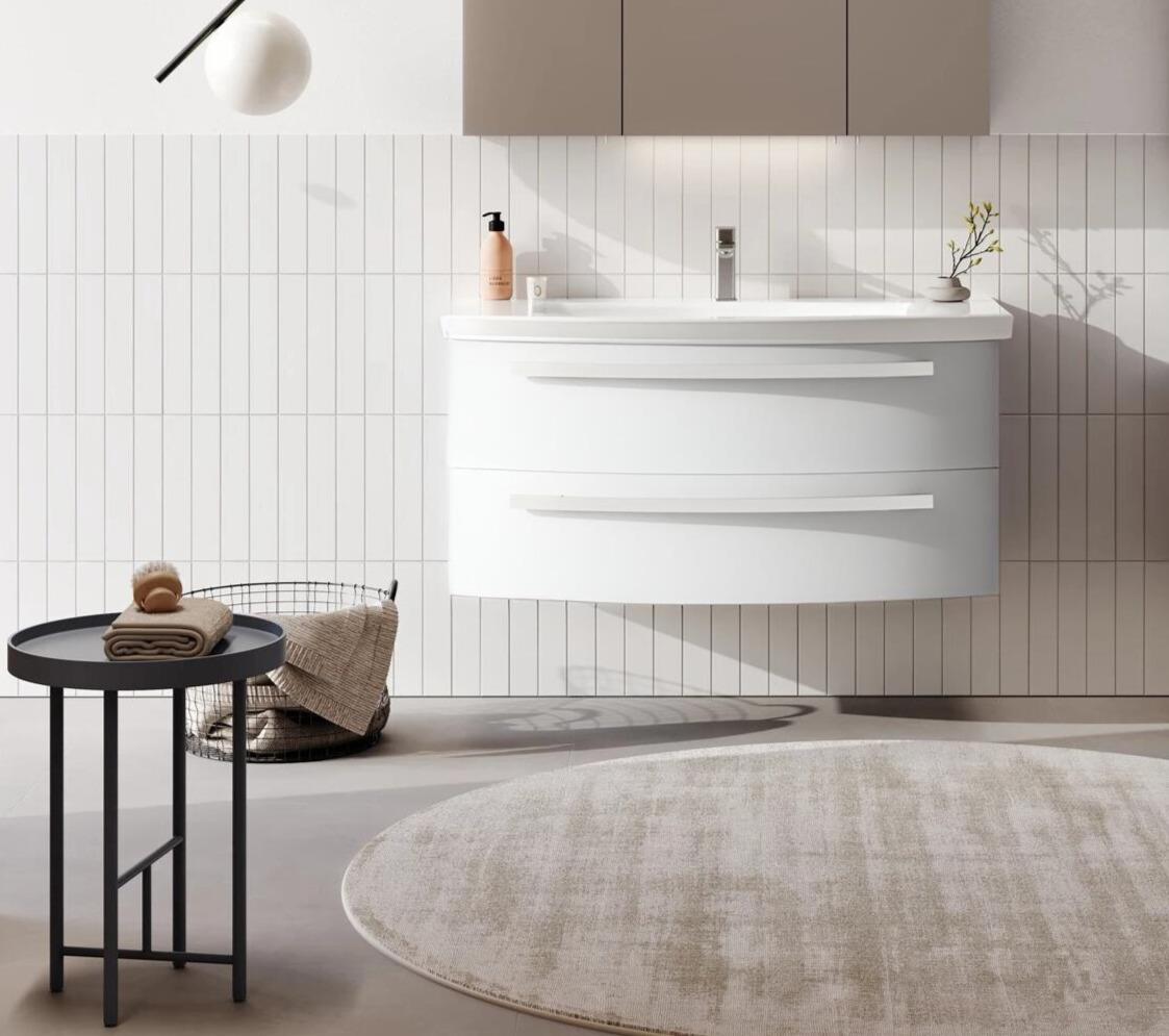 Orka Urla 110 cm Parlak Beyaz Banyo Dolabı Alt Modül ve Lavabo