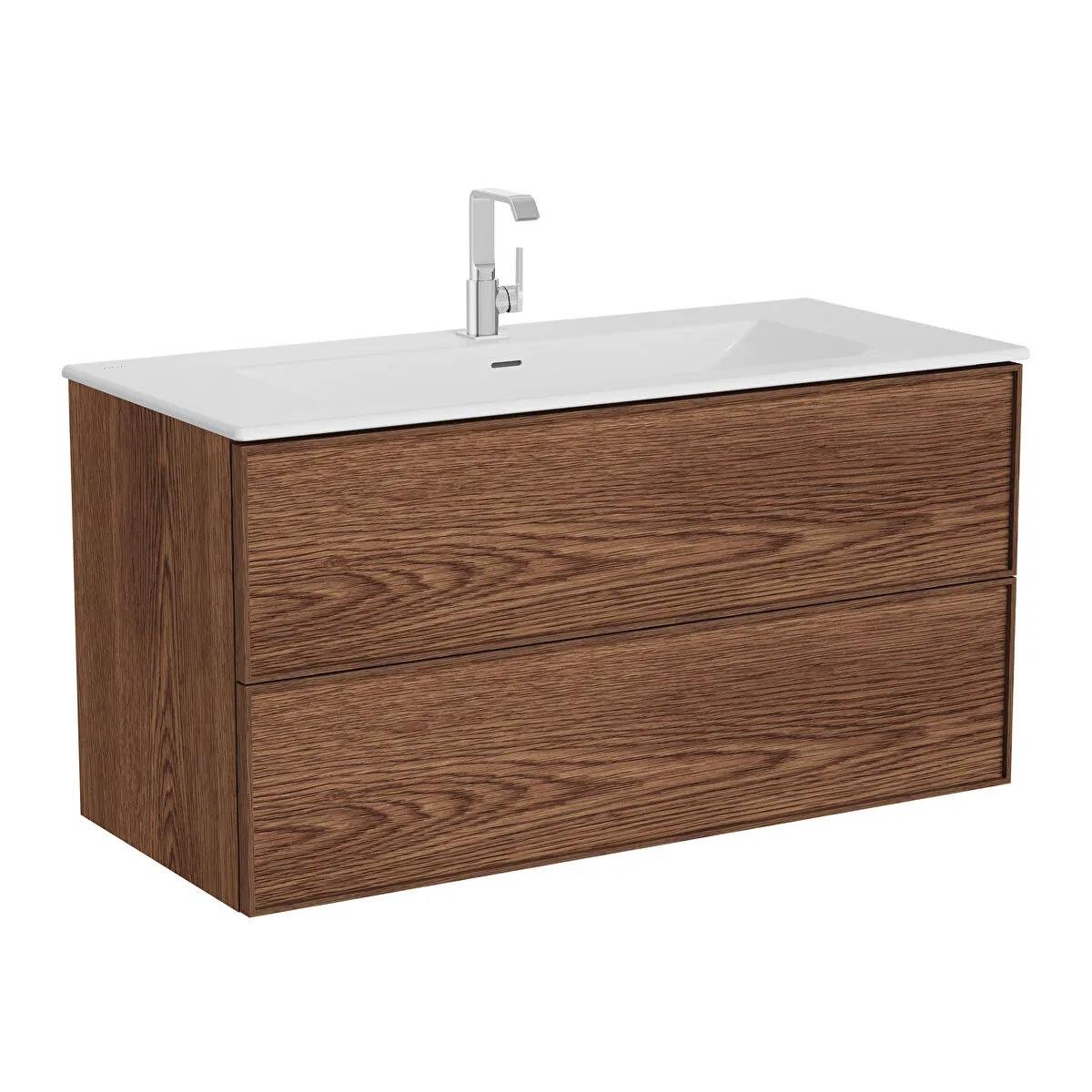Vitra Metropole Edge Lavabo Dolabı, Çift Çekmeceli, Etajerli Lavabolu, 120 Cm, Ceviz 67157