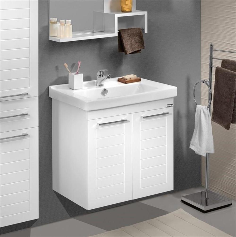 Orka Perge 65 cm Beyaz Banyo Dolabı Alt Modül ve Lavabo