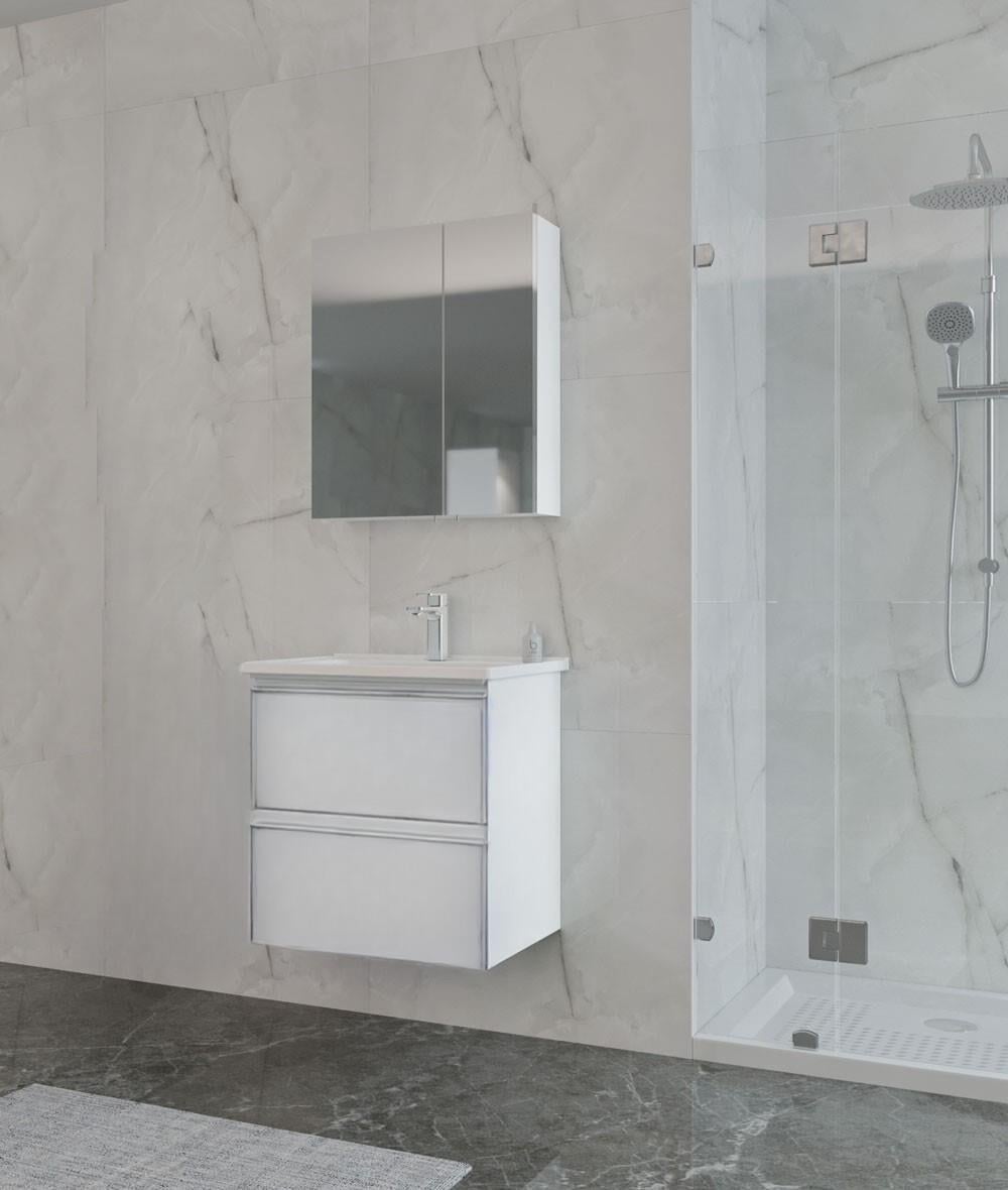 Orka Terme 60 cm Beyaz Çekmeceli Banyo Dolabı Takımı