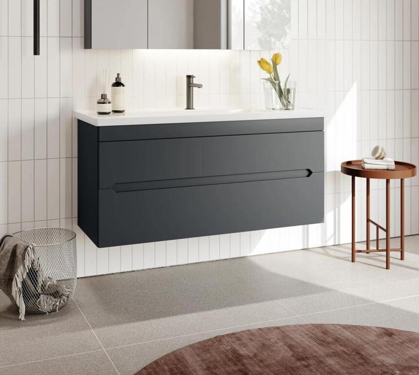 Orka Varna 120 cm Mat Antrasit Banyo Dolabı Alt Modül ve Lavabo